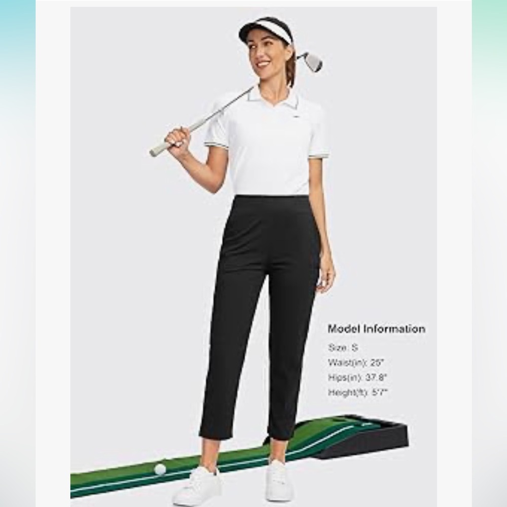 Santiny Women’s Black High Waist Stretch 7/8 Ankle Golf / Athletic Pants - Picture 7 of 13